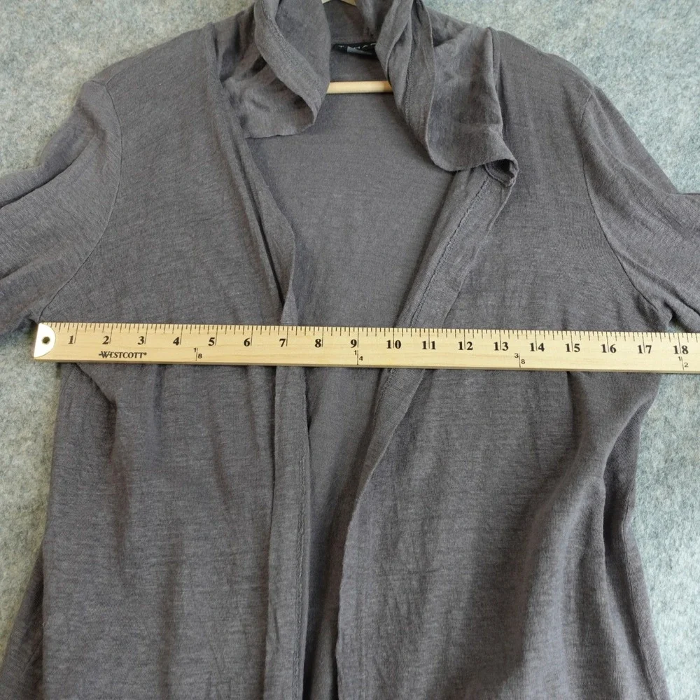 Tahari 100% Linen Open Front Hooded Cardigan Womens M Gray Beachy Light Cover Up